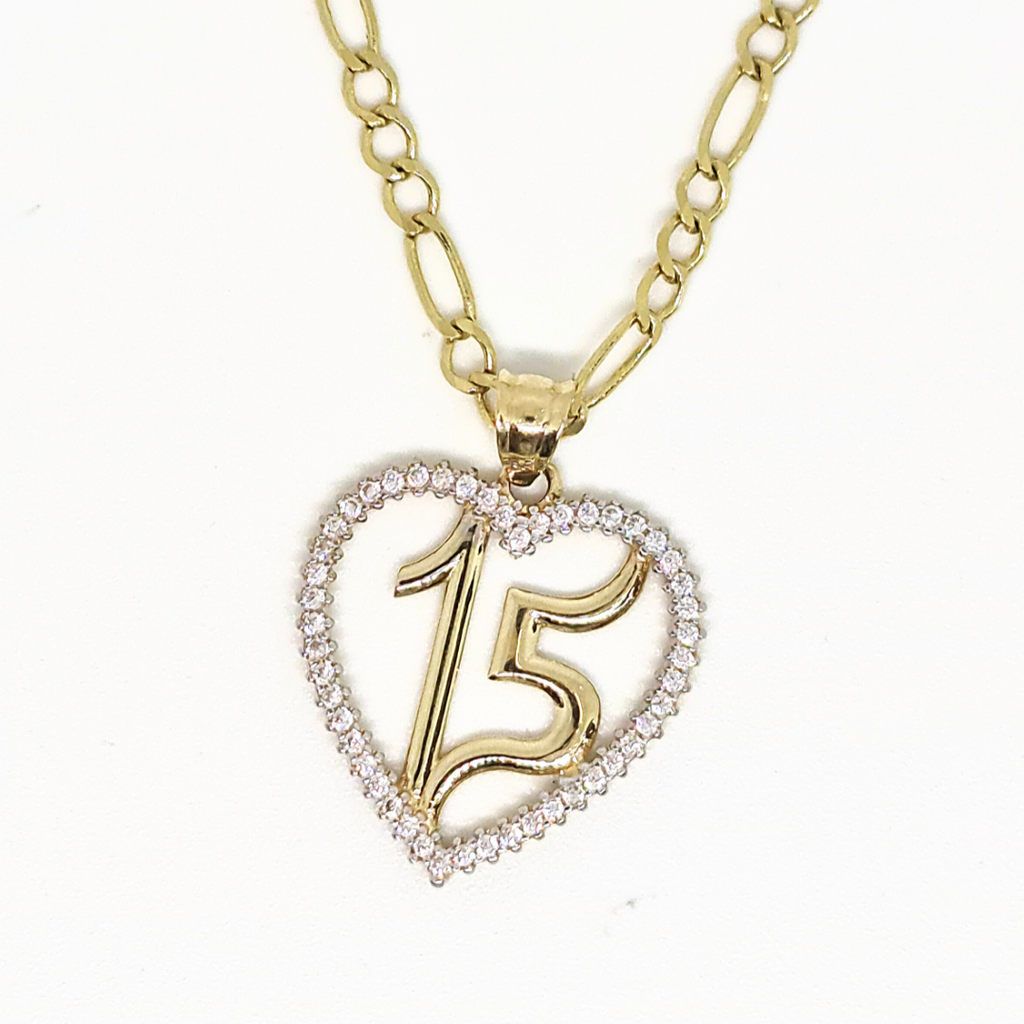 Dije XV Años Oro Amarillo Corazón 14k