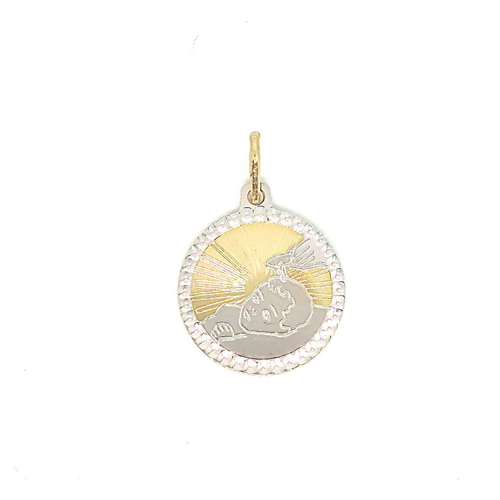 Medalla Bautizo Oro Combinado Orilla Diamantada 14k
