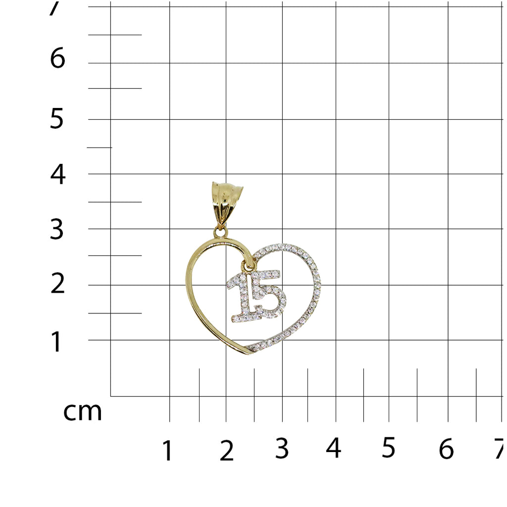 Dije XV Años Oro Amarillo Colgante 15 con Zirconias 14k